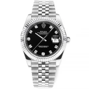 AR Factory Rolex Datejust 41mm Black Dial Diamond Markers Fluted Bezel Stainless Steel Jubilee Bracelet Men’s Luxury Watch