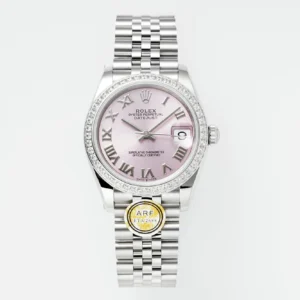 AR Factory Rolex Lady-Datejust 31mm Pink Dial Diamond Bezel Roman Numerals Stainless Steel Jubilee Bracelet Women’s Watch