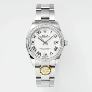AR Factory Rolex Lady-Datejust 31mm White Roman Dial Diamond Bezel Stainless Steel Oyster Bracelet Women’s Watch