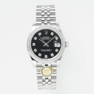 AR Factory Rolex Datejust 31mm Black Diamond Dial with Diamond Bezel Stainless Steel Jubilee Bracelet Women’s Luxury Watch