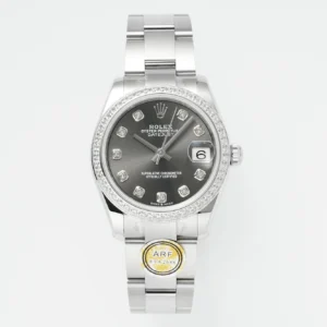 AR Factory Rolex Datejust 31mm Oyster Perpetual Stainless Steel Watch with Diamond Bezel and Grey Dial