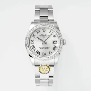 AR Factory Rolex Datejust 31mm White Roman Dial Diamond Bezel Stainless Steel Oyster Bracelet Ladies Watch
