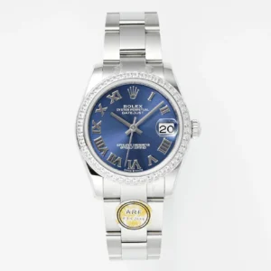 AR Factory Rolex Datejust 36mm Blue Dial Roman Numerals Diamond Bezel Stainless Steel Oyster Bracelet Luxury Watch