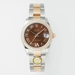 AR Factory Rolex Datejust 31mm Two-Tone Steel and Yellow Gold Oyster Bracelet Chocolate Brown Roman Dial Diamond Bezel Women’s Watch