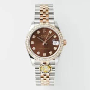 AR Factory Rolex Datejust 31mm Chocolate Brown Dial Diamond Bezel Everose Gold and Steel Jubilee Bracelet Women’s Watch