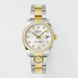 AR Factory Rolex Lady-Datejust 28mm White Dial Diamond Bezel Two-Tone Stainless Steel and Yellow Gold Oyster Bracelet Watch