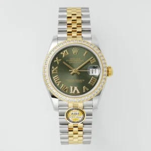 AR Factory Rolex Datejust 31mm Olive Green Roman Numeral Dial Diamond Bezel Two-Tone Yellow Gold & Stainless Steel Jubilee Bracelet Ladies Watch