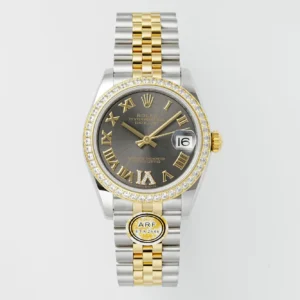 AR Factory Rolex Lady-Datejust 31mm Slate Grey Roman Numeral Dial Diamond Bezel Two-Tone Steel and Yellow Gold Jubilee Bracelet Watch