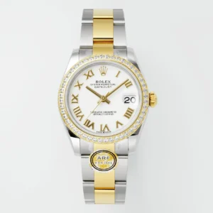 AR Factory Rolex Datejust 31mm White Dial Roman Numerals Diamond Bezel Two-Tone Stainless Steel and Yellow Gold Oyster Bracelet Ladies Watch