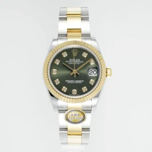 AR Factory Rolex Datejust 31mm Green Dial Diamond-Set Fluted Bezel Two-Tone Oystersteel and Yellow Gold Oyster Bracelet Watch