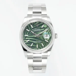 VS Factory Rolex Datejust 36mm Green Palm Leaf Motif Dial Stainless Steel Oyster Bracelet Watch