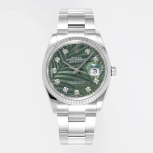 VS Factory Rolex Datejust 36mm Green Palm Motif Dial with Diamond Markers Stainless Steel Watch