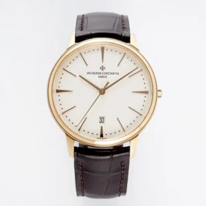 PPF Factory Vacheron Constantin Patrimony 85180 Series Watch – Gold Case, Brown Leather Strap, Minimalist Design, Best Super Clone Watches