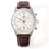 BLS Factory Breitling Navitimer 01 Chronograph Automatic Men’s Watch with Silver Dial, Brown Leather