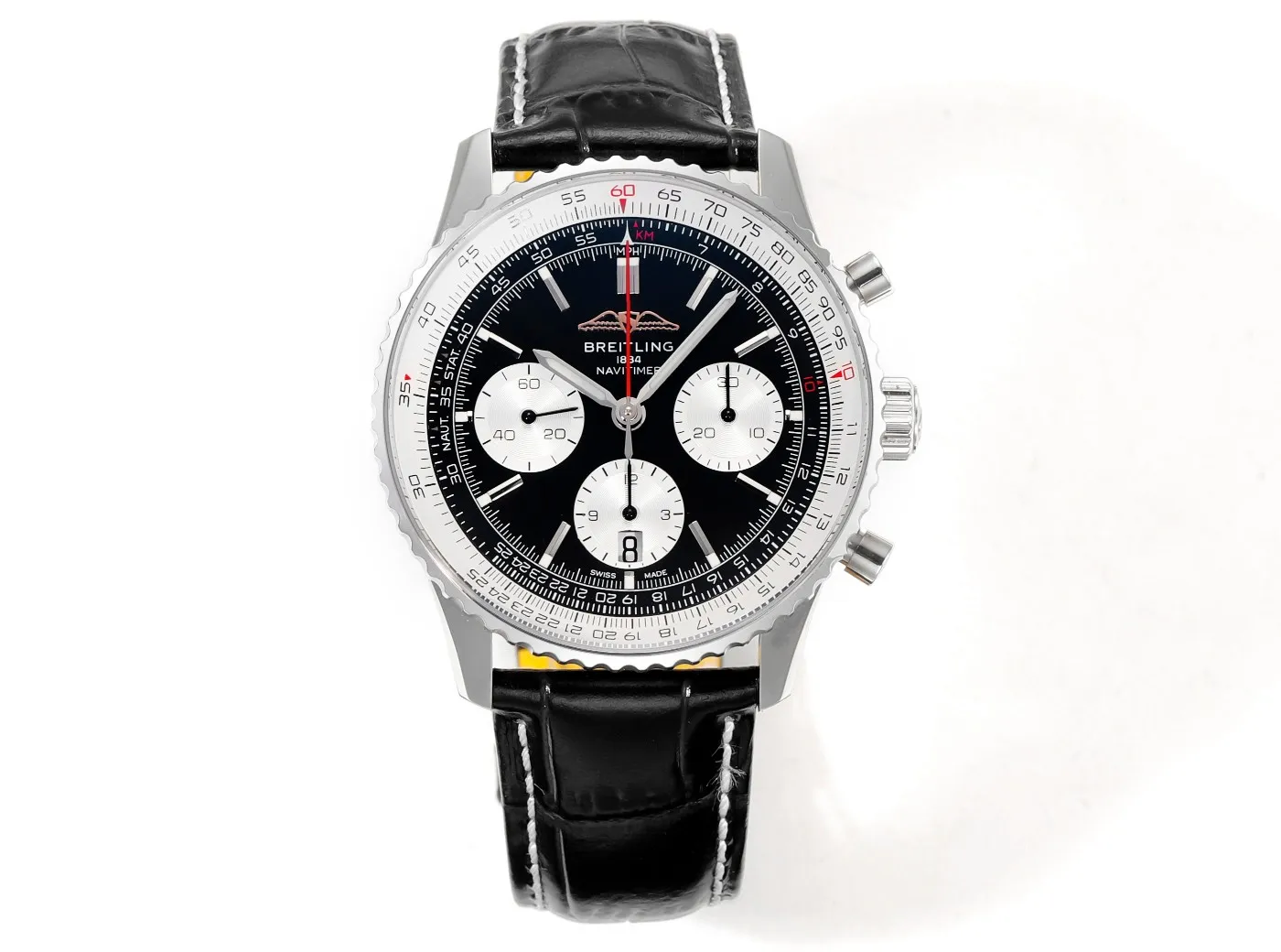 BLS Factory Breitling Navitimer Chronograph Automatic Men’s Watch – Black Dial, White Subdials, Blac