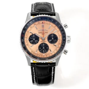 BLS Factory Breitling Navitimer Chronograph Automatic Watch with Rose Gold Dial, Black Subdials