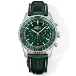 BLS Factory Breitling Navitimer Chronograph Green Dial Leather Strap Aviation Watch