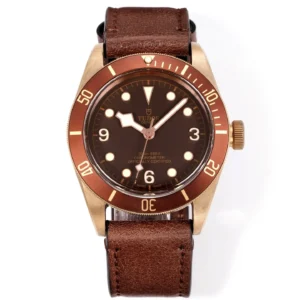 ZF Factory Tudor Black Bay Bronze Automatic Diver’s Watch with Black Dial and Brown Leather Strap