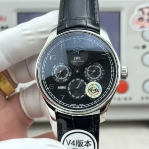 IWC Portugieser Perpetual Calendar Black Dial Automatic Men’s Watch with Leather Strap