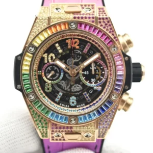 ZF Factory Hublot Big Bang Rainbow 44mm Chronograph Watch with Pink Rubber Strap – Super Clone Edition