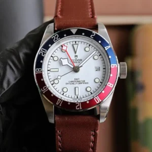 Tudor Black Bay GMT White Dial Red Blue Pepsi Bezel Brown Leather Strap Men’s Luxury Watch