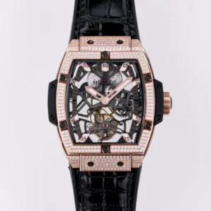ZF Factory Hublot Masterpiece 906 Tourbillon Watch – Rose Gold/Platinum, Black Leather Strap, Skeleton Dial, Super Clone Design
