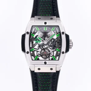 ZF Factory Hublot Masterpiece 906 Tourbillon Watch – Silver with Green Accents, Manual Wind Movement, Leather Strap, Super Clone Design