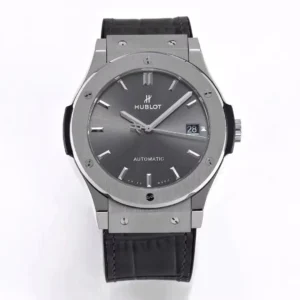ZF Factory Hublot Classic Fusion Titanium Watch – Grey Dial, 45MM, Polished Brushed Case, Black Strap, Best Replica Watch