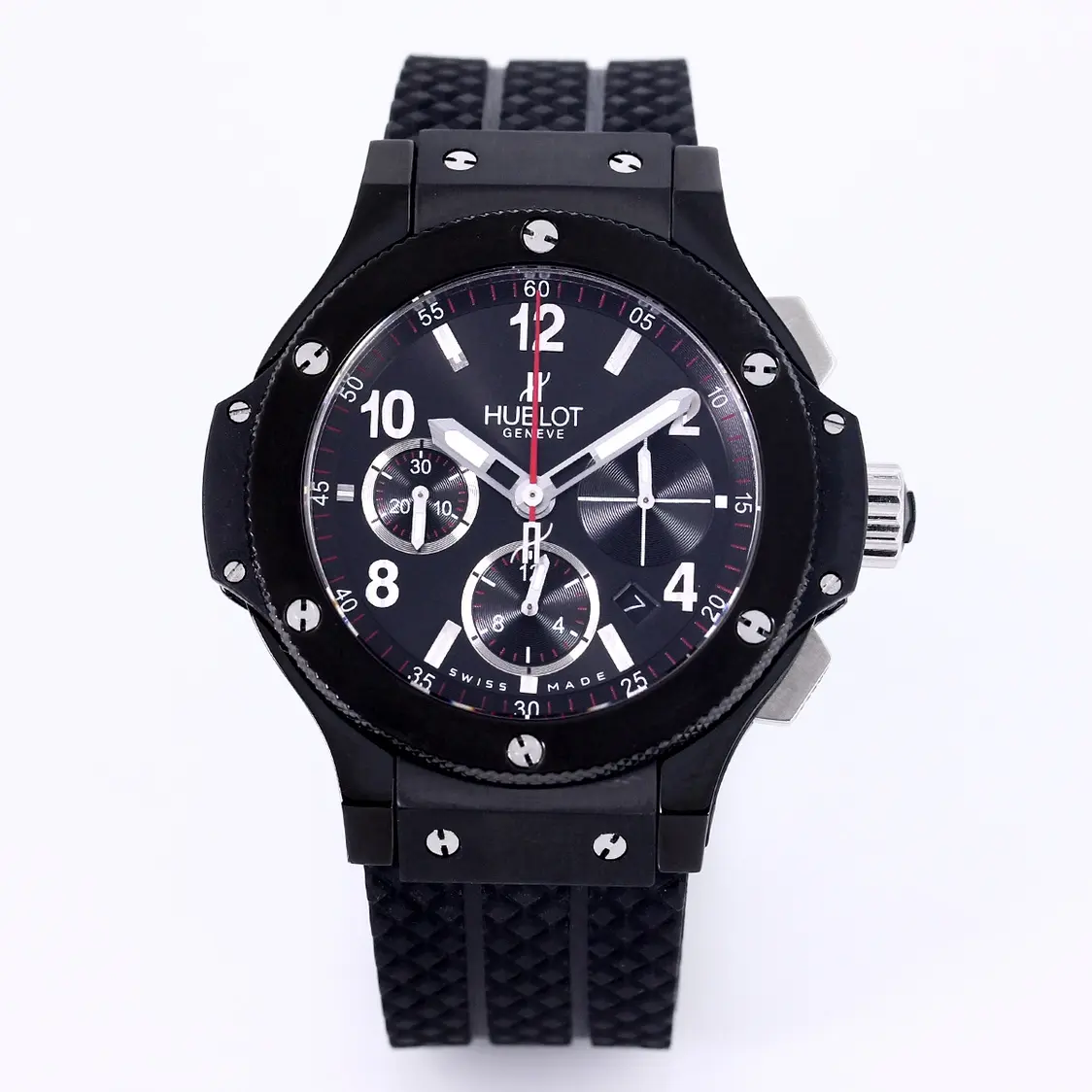 ZF Factory HUBLOT Big Bang 44mm Black Ceramic Chronograph Watch with Rubber Strap – Super Clone Edition