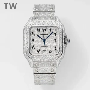3K Factory Cartier Santos Full Diamond Watch Silver – Best Replica Watches