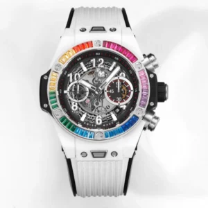 ZF Factory Hublot Big Bang Unico Rainbow Ceramic Watch – White with Multicolor Bezel, Automatic Chronograph, 45mm, Super Clone Edition