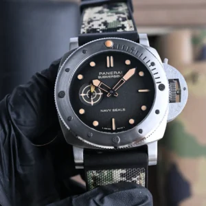 Panerai Submersible Navy Seals Black Dial Camo Rubber Strap Titanium Dive Watch