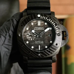 Panerai Submersible Marina Militare Carbotech Black Dial Automatic Dive Watch with Rubber Strap