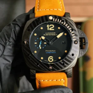 Panerai Luminor Submersible Black Ceramic Case Automatic Dive Watch with Orange Suede Strap