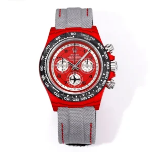 Rolex Daytona Carbon Fiber Night Glow Case Watch – Red Dial, Grey Strap by VSF Watches Official