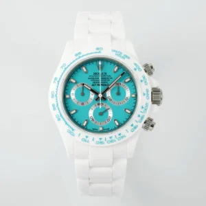 Rolex Daytona Ceramic Watch – White Strap, Turquoise Dial, Premium VSF Watches Design