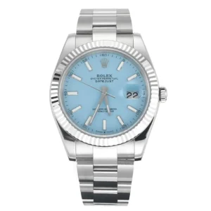 Rolex Datejust with 3235 Movement – Silver Stainless Steel, Ice Blue Dial, Fluted Bezel, Super Clone