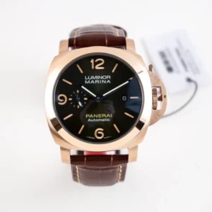 Panerai Luminor Marina Automatic Rose Gold Case Black Dial Brown Leather Strap Men’s Luxury Watch