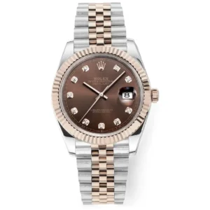Rolex Datejust 41mm Watch – Brown Dial, Two-Tone Steel and Rose Gold, Fluted Bezel, Super Clone