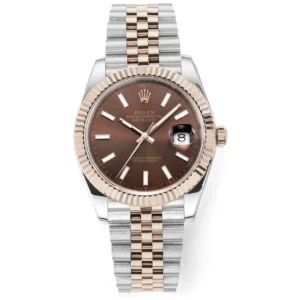Rolex Datejust 41mm Watch – Brown Dial, Two-Tone Steel & Gold, Fluted Bezel, Super Clone