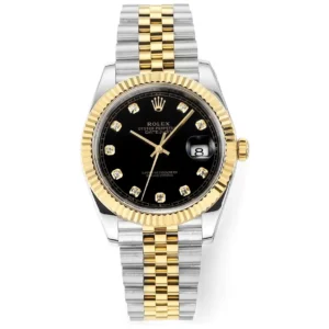 Rolex Datejust 41mm Watch – Two-Tone Steel and Gold with Black Diamond Dial – Super Clone