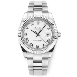 Rolex Datejust 41mm Silver Fluted Bezel White Dial VSF Super Clone Watch