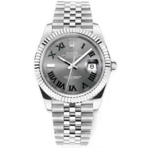 VS Factory Rolex Datejust 41mm Watch – Silver with Grey Dial, Fluted Bezel, Super Clone VSF Watch