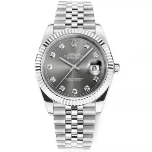 VS Factory Rolex Datejust 41mm Watch – Silver Dial, Diamond Markers, Stainless Steel Jubilee Bracelet, Super Clone VSF Rolex
