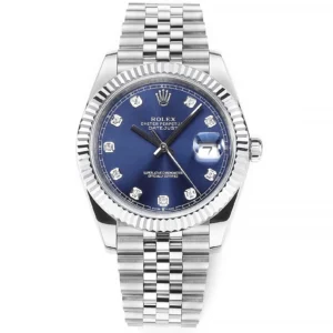 Rolex Datejust 41mm Watch – Silver with Blue Dial, Diamond Markers & VSF Super Clone Quality