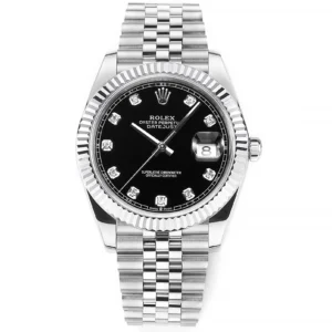 Rolex Datejust 41mm Watch – Silver with Black Dial, Diamond Markers & VSF Super Clone Quality