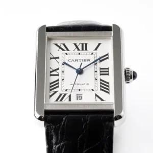 3K Factory Cartier Tank W5200028 Silver Dial Black Leather – Best Replica Watch