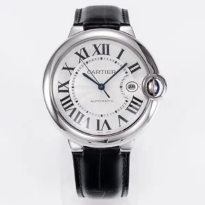 3K Factory Cartier Ballon Bleu 42mm Silver Black Leather – Best Replica Watches