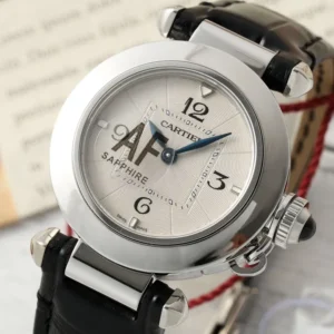 AF Factory Cartier Ballon Bleu Silver Dial Black Leather Strap Stainless Steel Women’s Quartz Watch