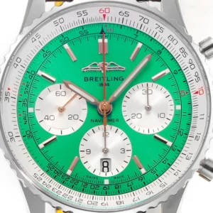 BLS Factory Breitling Navitimer Chronograph Green Dial Brown Leather Strap Stainless Steel Watch